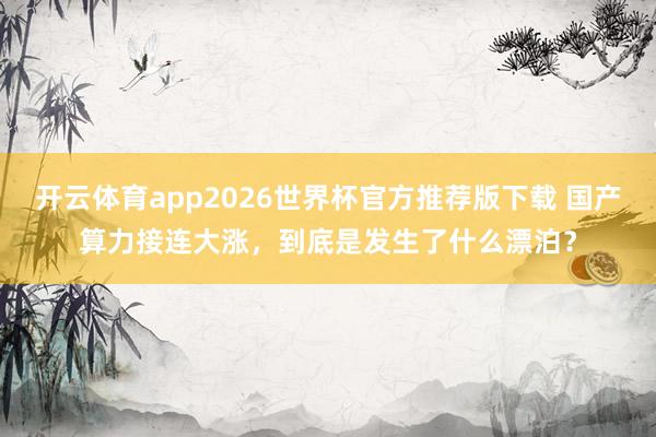 开云体育app2026世界杯官方推荐版下载 国产算力接连大涨，到底是发生了什么漂泊？
