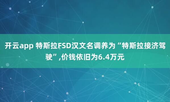 开云app 特斯拉FSD汉文名调养为“特斯拉接济驾驶”，价钱依旧为6.4万元