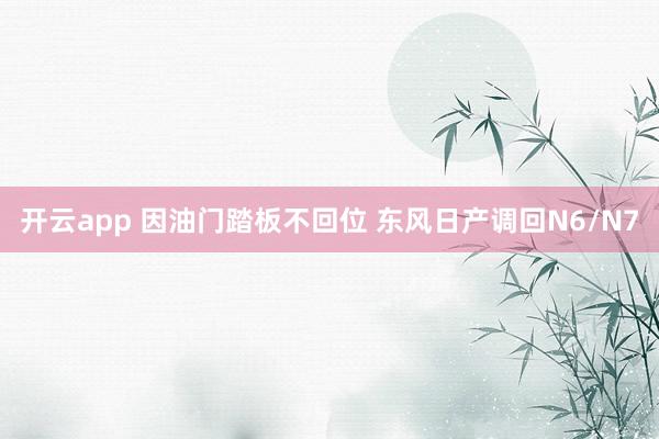 开云app 因油门踏板不回位 东风日产调回N6/N7