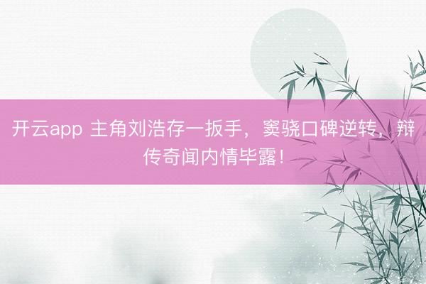 开云app 主角刘浩存一扳手，窦骁口碑逆转，辩传奇闻内情毕露！